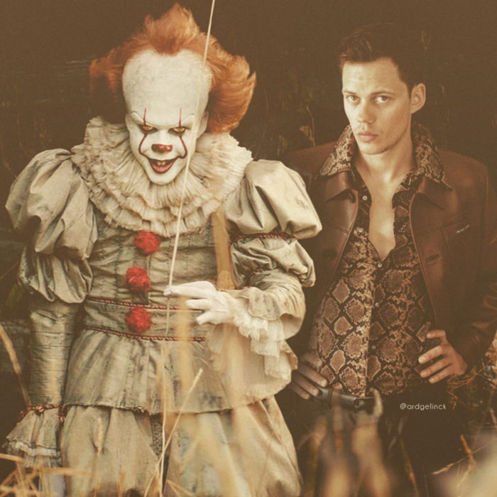 Fotografías de actores junto a personajes que interpretaron; Eso, Pennywise, Bill Skarsgard