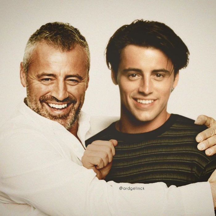 Fotografías de actores junto a personajes que interpretaron; Friends, Joey Tribbiani, Matt LeBlanc