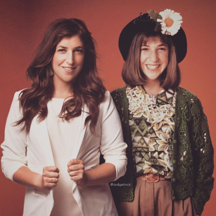 Fotografías de actores junto a personajes que interpretaron; Blossom Russo, Mayim Bialik