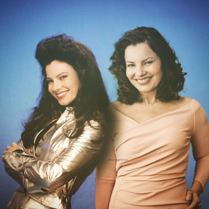 Fotografías de actores junto a personajes que interpretaron; La niñera, Fran Fine, Fran Drescher