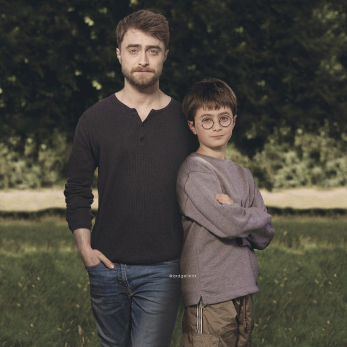 Fotografías de actores junto a personajes que interpretaron; Harry Potter, Daniel Radcliffe