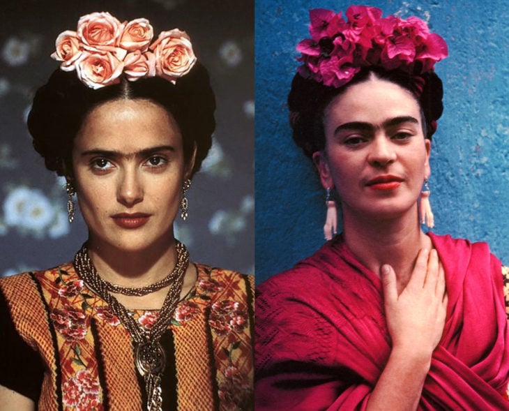 Actores que se parecen a los personajes históricos que interpretaron en películas; Salma Hayek, Frida Kahlo