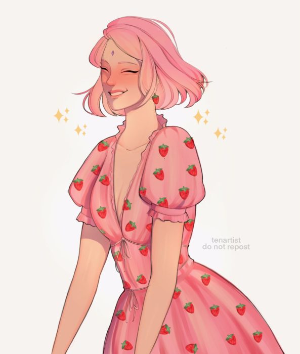 Anime con vestido de fresas