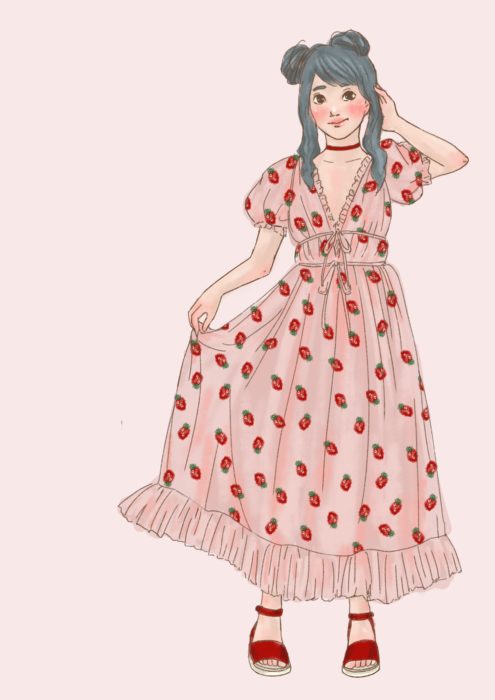 Anime con vestido de fresas