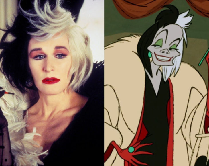 Actores que se parecen mucho al personaje animado que interpretaron; Glenn Close, Cruella de Vil, 101 dálmatas