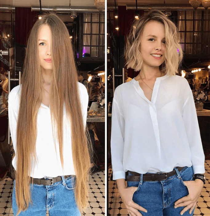 Antes y después corte y tinte cabello en mujeres