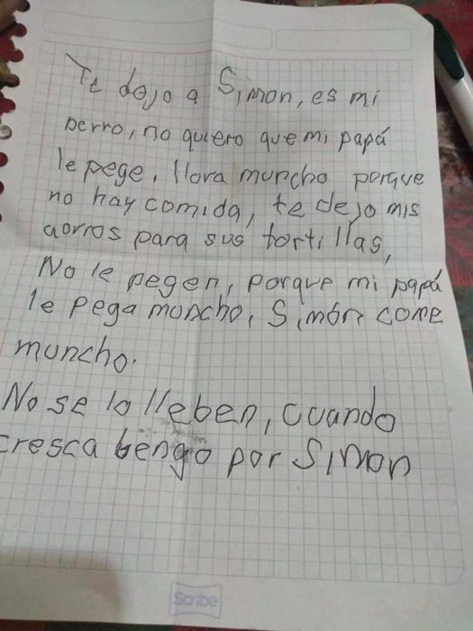 Carta de un niño dejando a su perro Simón en un albergue animal 