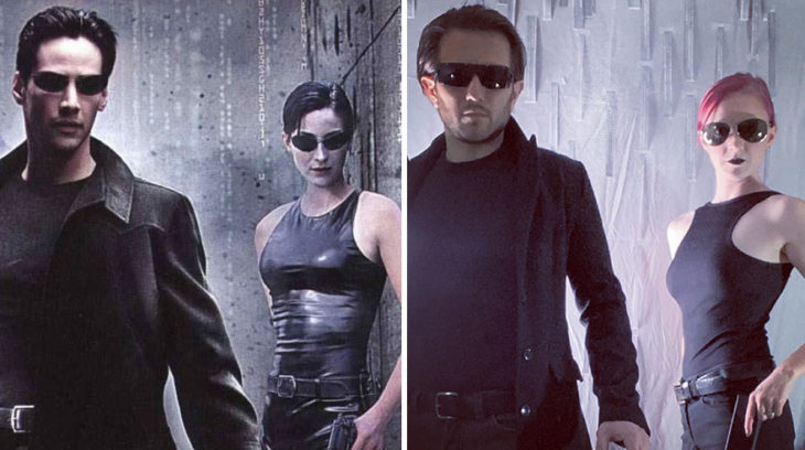 Pareja recrea poster oficial de la película Matrix