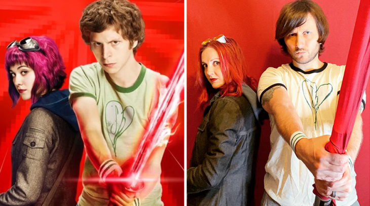 pareja recrea escena de la película Scott Pilgrim vs. the World usando ropa de rebaja