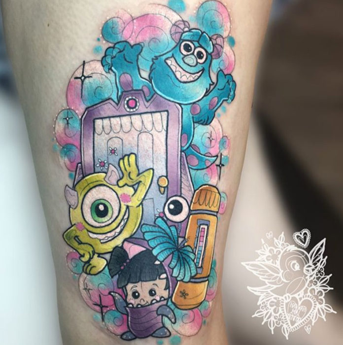 Tatuaje de Hannah Mai inspirado en los personajes de Monsters Inc.