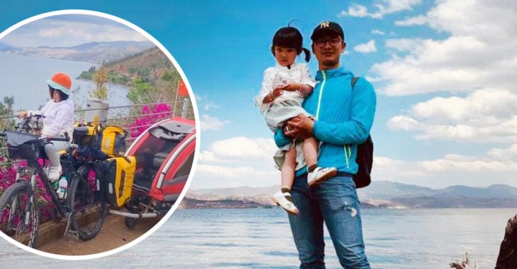 Hombre chino y su pequeña hija recorren 4 mil km en bicicleta