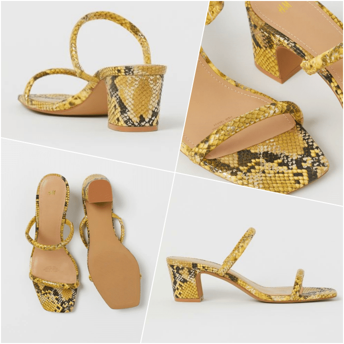 sandalias de tacón con animal print en amarillo y negro