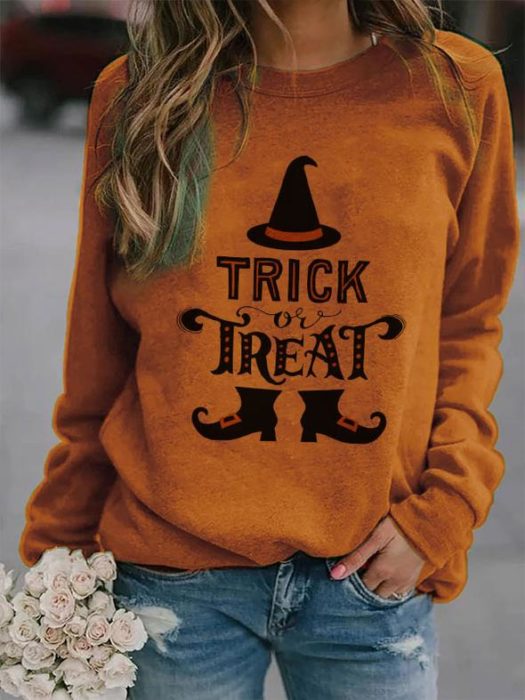 Sudadera inspirada en Halloween de color naranja y estampado de Trick or Treat