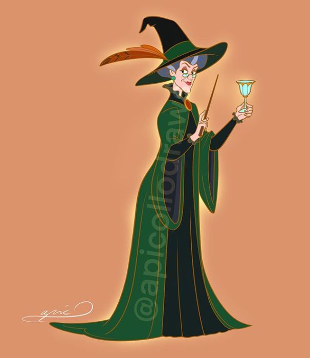 Ilustración de Alex Pick convirtiendo a Lady Tremaine en la profesora McGonagall