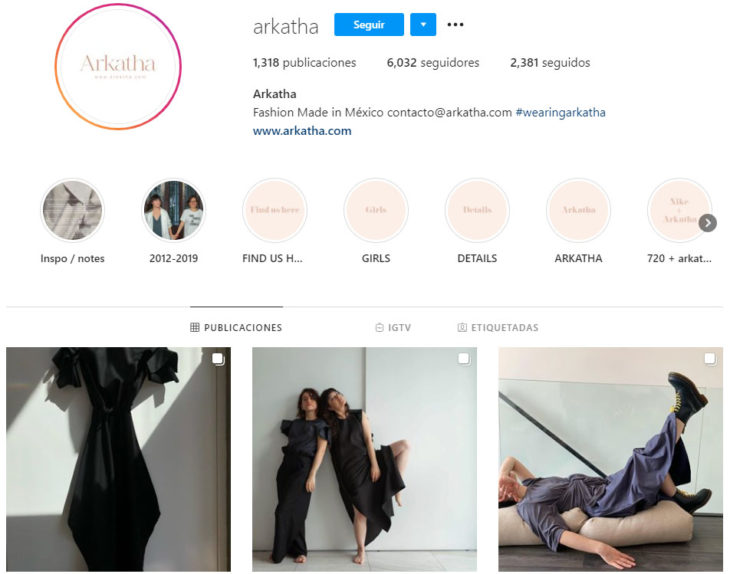 Perfil de instagram de la marca de ropa mexicana Arkhata