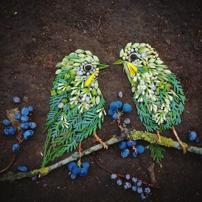 Hannah Bullen-Ryner retratos de aves con hojas