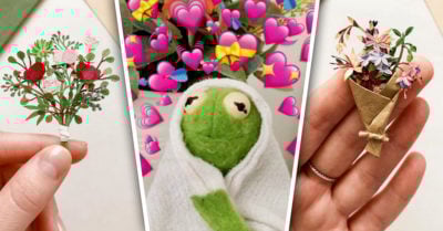 Artista crea pequeños ramos de flores con trozos de papel