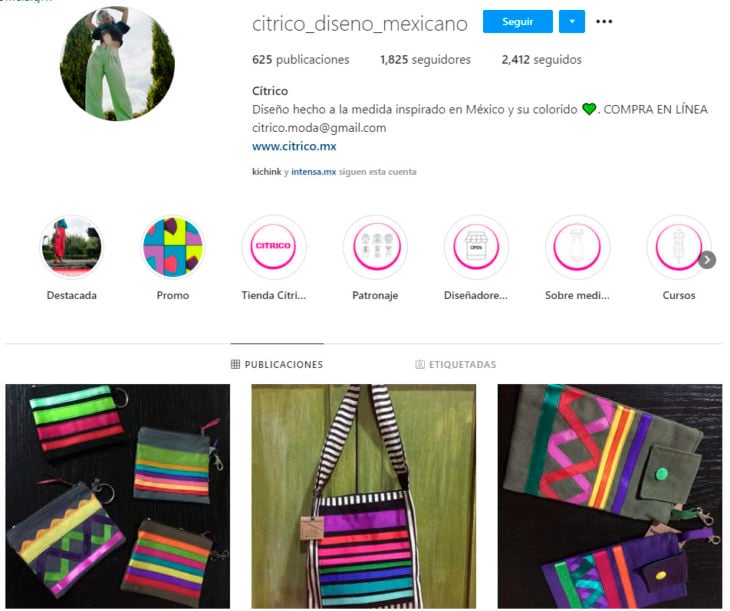Perfil de instagram de la marca de ropa mexicana Cítrico
