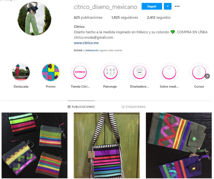 Perfil de instagram de la marca de ropa mexicana Cítrico