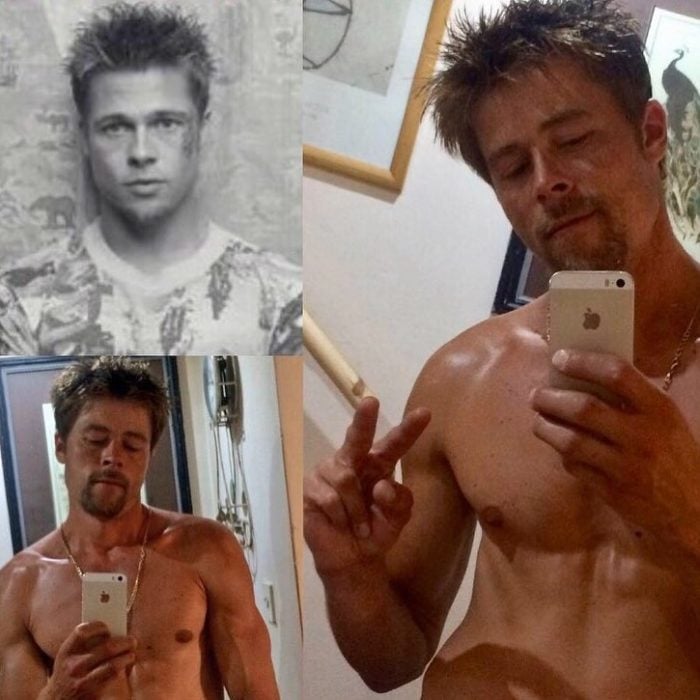 Nathan Meads doble de Brad Pitt tomándose una selfie 
