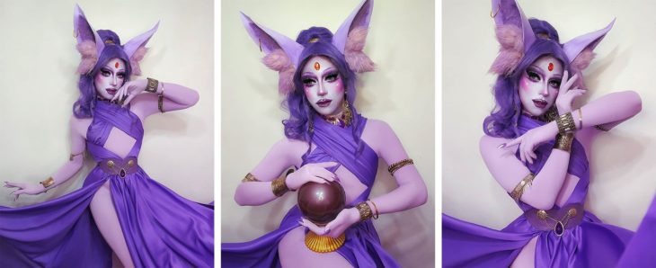 Drag Queen C-PHER usando el cosplay del pokémon Espeon