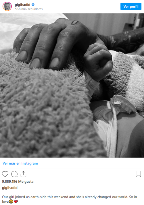Gigi Hadid fotografía en Instagram por su bebé