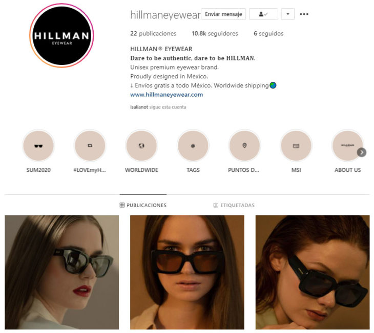 Perfil de Instagram de Hillman Eyewear