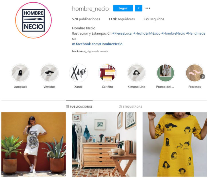 Perfil de instagram de la marca de ropa mexicana Hombre Necio