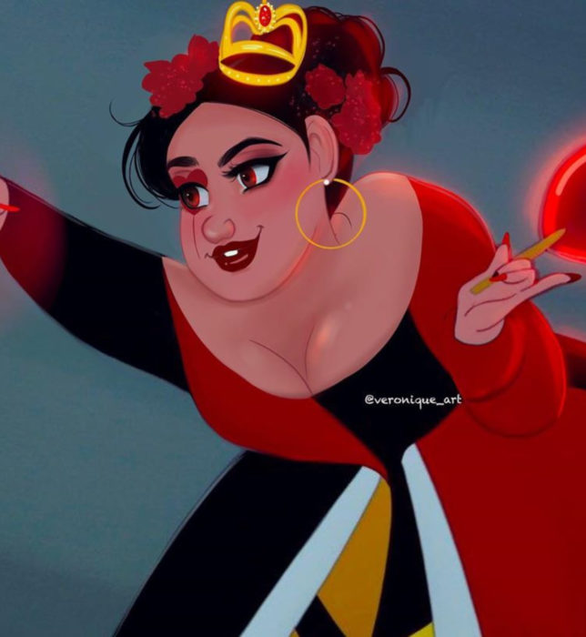 Artista francesa Véronique Pierre ilustra a princesas, príncipes y villanos Disney con un toque moderno; La reina de corazones, Alicia en el país de las maravillas