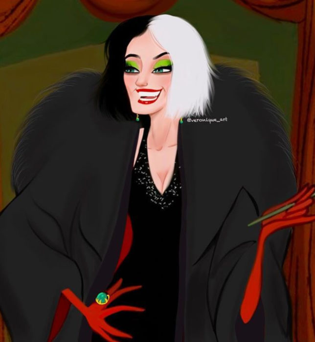 Artista francesa Véronique Pierre ilustra a princesas, príncipes y villanos Disney con un toque moderno; Cruella de Vil, 101 dálmatas