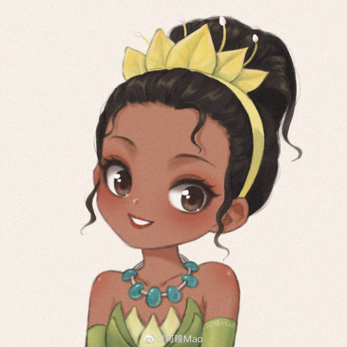 Artista china ilustra princesas Disney en versión tierna; Tiana, La princesa y el sapo