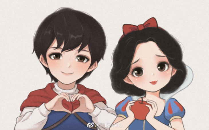 Artista china ilustra princesas Disney en versión tierna; Blancanieves, príncipe Florian