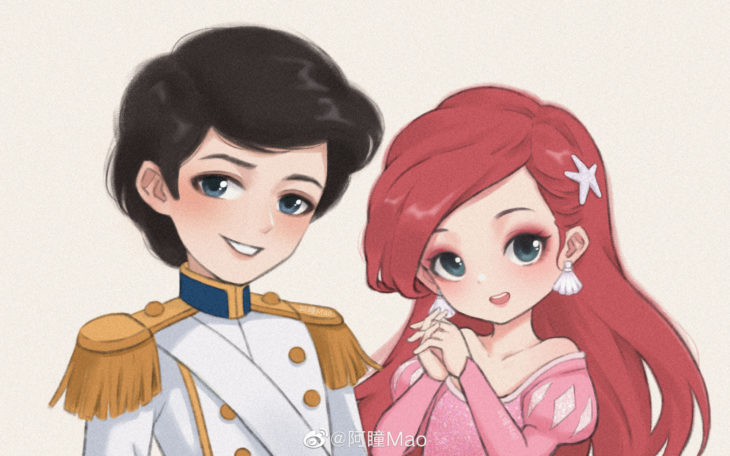 Artista china ilustra princesas Disney en versión tierna; Ariel, Eric, La Sirenita