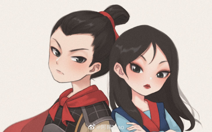 Artista china ilustra princesas Disney en versión tierna; Mulan y Li Shang