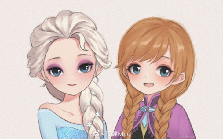 Artista china ilustra princesas Disney en versión tierna; Elsa, Anna, Frozen