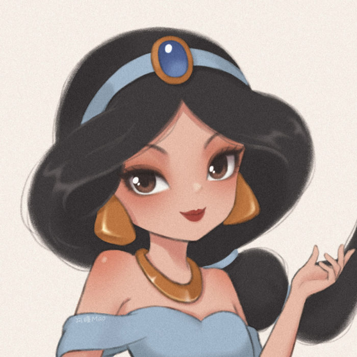 Artista china ilustra princesas Disney en versión tierna; Jasmín, Aladdín