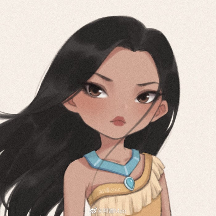 Artista china ilustra princesas Disney en versión tierna; Pocahontas