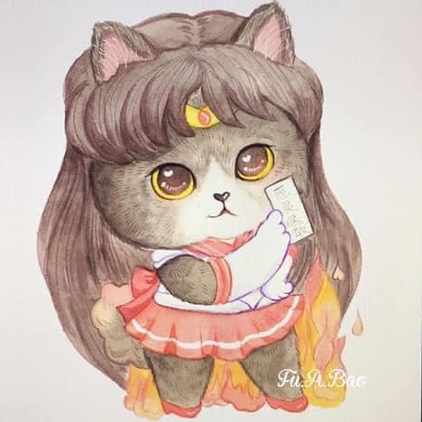 Ilustración Sailor moon kawaii de gatitos