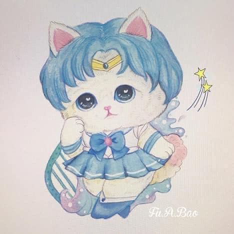 Ilustración Sailor moon kawaii de gatitos