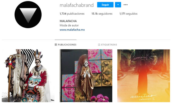 Perfil de instagram de la marca de ropa mexicana Malafacha