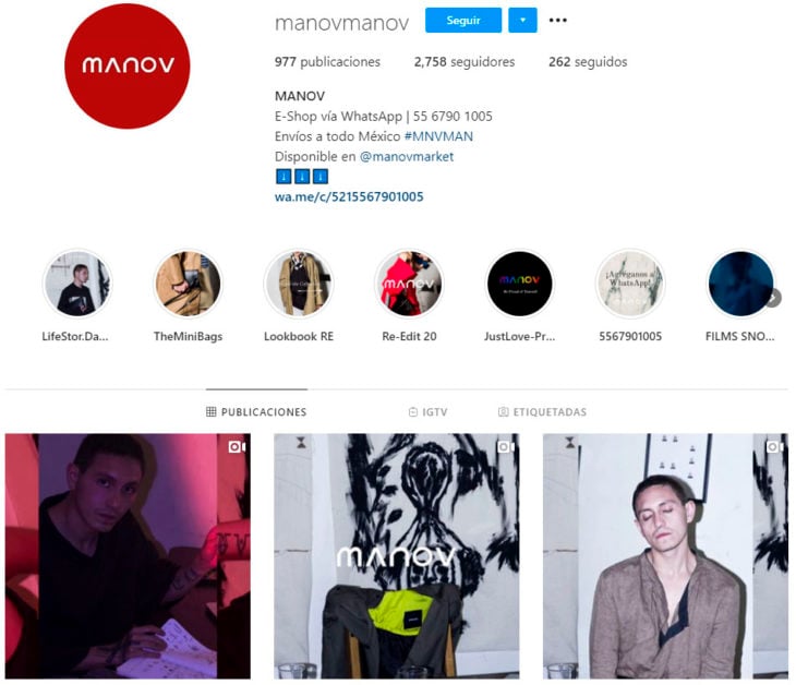 Perfil de instagram de la marca de ropa mexicana Manov