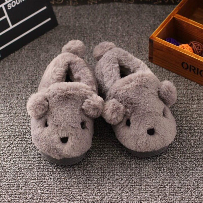 Pantuflas bonitas, kawaii, tiernas de oso gris