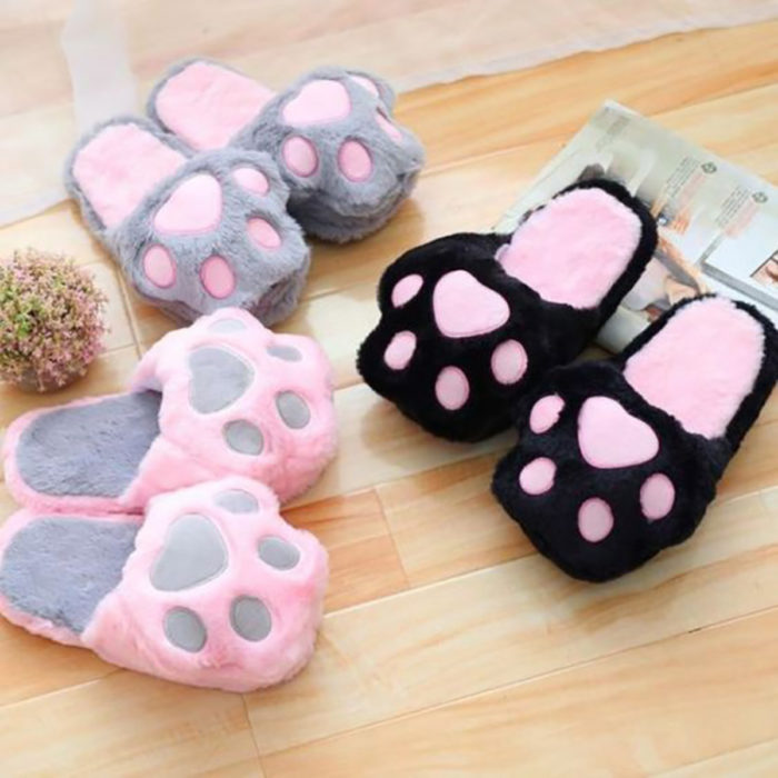 Pantuflas bonitas, kawaii, tiernas de huella de gato