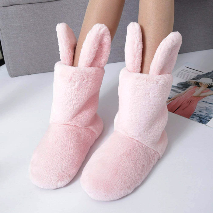 Pantuflas bonitas, kawaii, tiernas de conejo rosa