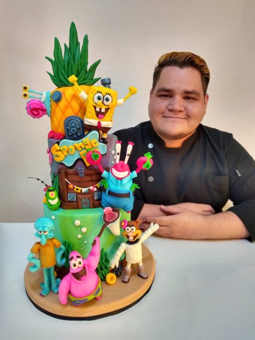 Pastel de fondant de bob esponja