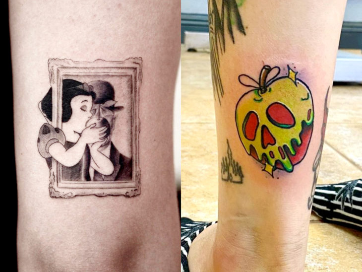 Tatuaje de Disney en el brazo, Blancanieves mordiendo la manzana