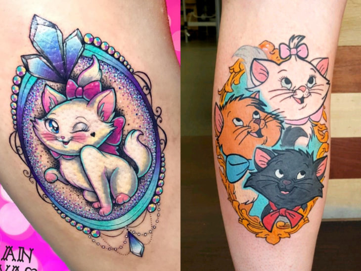 Tatuaje de Disney en la pierna, Los Aristogatos, Marie, Thomas y Berlioz