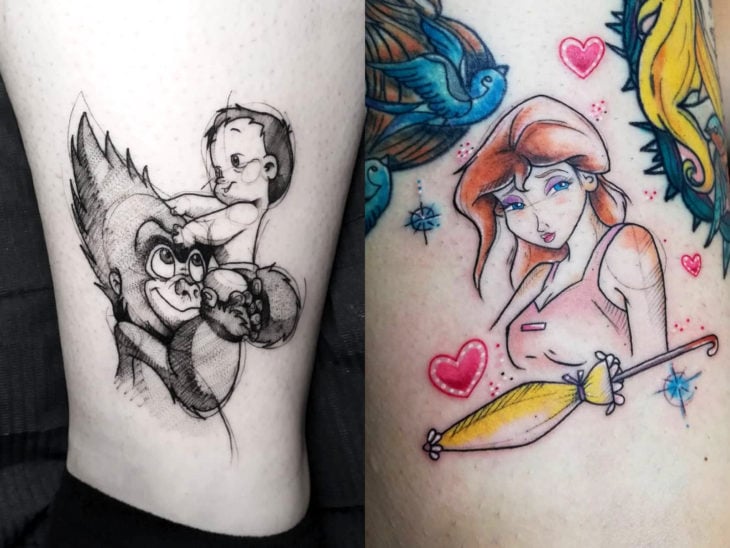 Tatuaje de Disney en la pierna, Tarzán, Terk y bebé, Jane