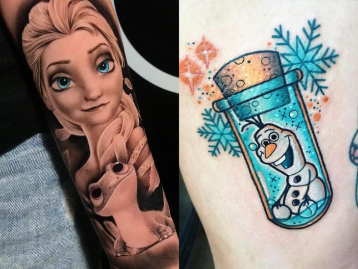 Tatuaje de Disney en el brazo, Frozen, Elsa, Olaf