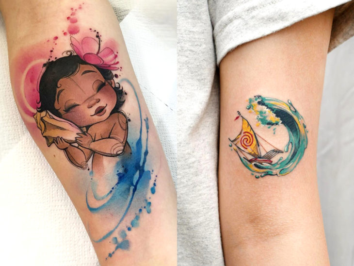 Tatuaje de Disney en el brazo y pierna, Moana